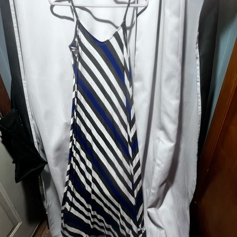 Mossimo Striped Maxi Dress Blue White Diagonal Stripe Slip Dress Size Large - Picture 2 of 5